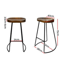 Load image into Gallery viewer, Artiss Set of 2 Backless Elm Wood Bar Stools 75cm - Black