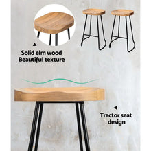 Load image into Gallery viewer, Artiss Set of 4 Elm Wood Backless Bar Stools 65cm - Black and Light Natural