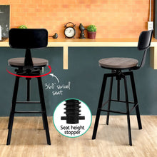 Load image into Gallery viewer, Artiss Set of 2 Rustic Industrial Style Metal Bar Stool - Black and Wood