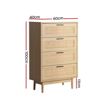 Load image into Gallery viewer, Artiss 4 Chest of Drawers Rattan Tallboy Cabinet Bedroom Clothes Storage Wood