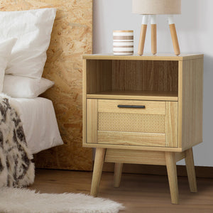 Artiss Bedside Tables Rattan Drawers Side Table Nightstand Storage Cabinet Wood