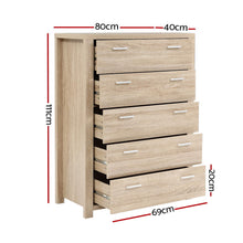 Load image into Gallery viewer, Artiss 5 Chest of Drawers Tallboy Dresser Table Bedroom Storage Cabinet